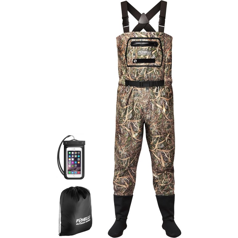 Foxelli Chest Waders – Camo Hunting & Fishing Waders for Men & Women with Boots, 2-Ply Nylon/PVC Waterproof Bootfoot Waders